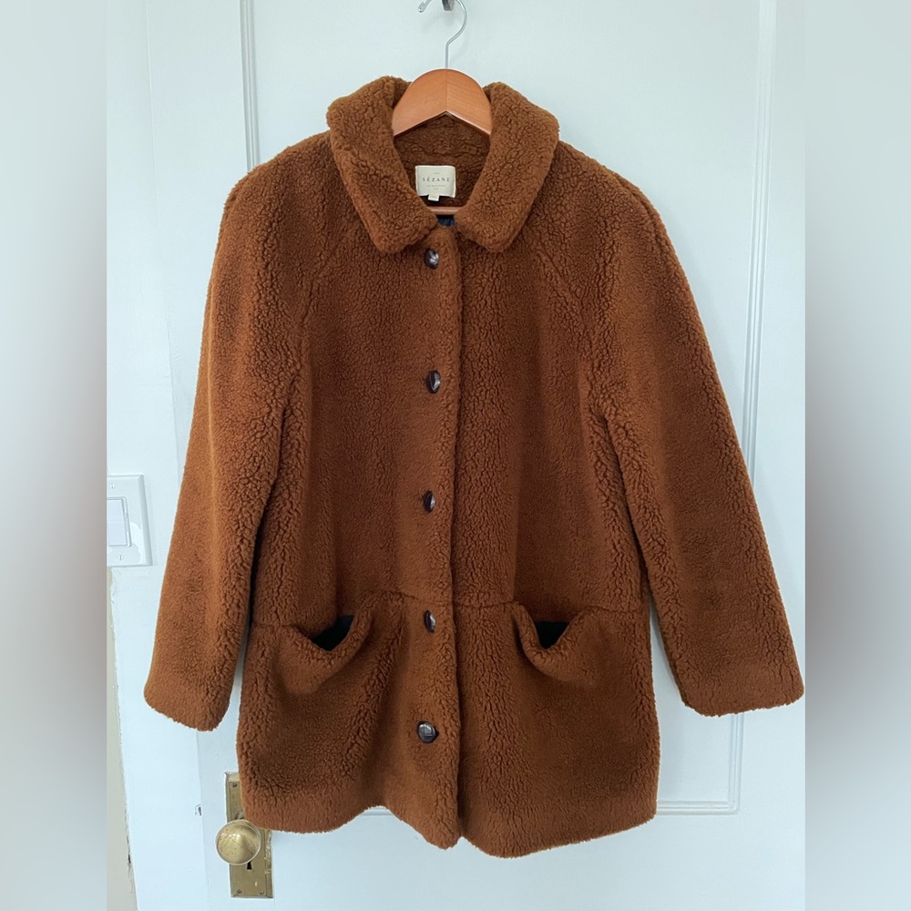 Sezane size 40 brown teddy jacket